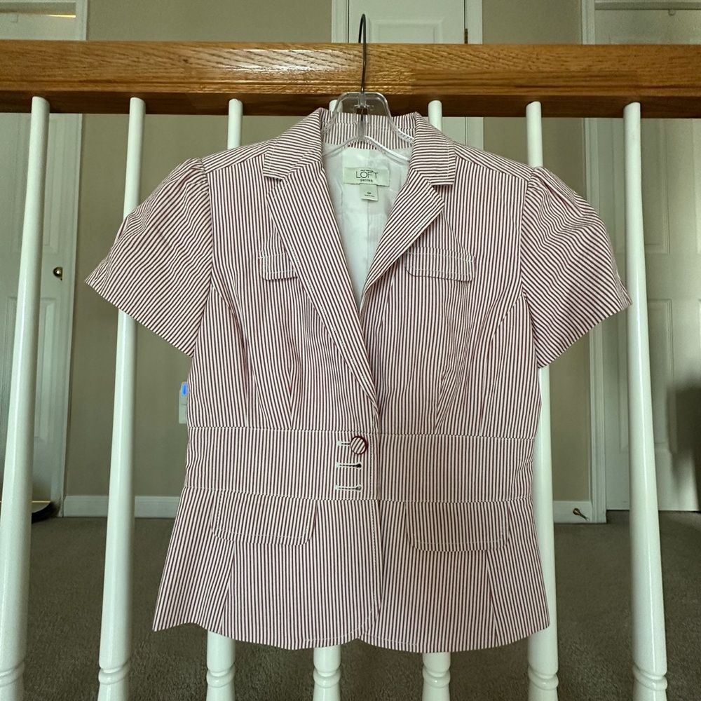 LOFT Women's Red Stripe Short-Sleeve Blazer